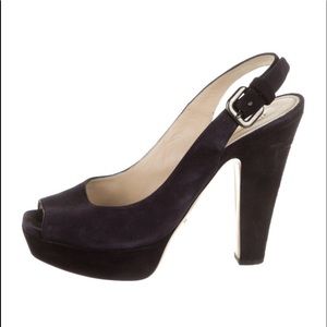 Prada Slingback Suede Peep Toe Platforms
